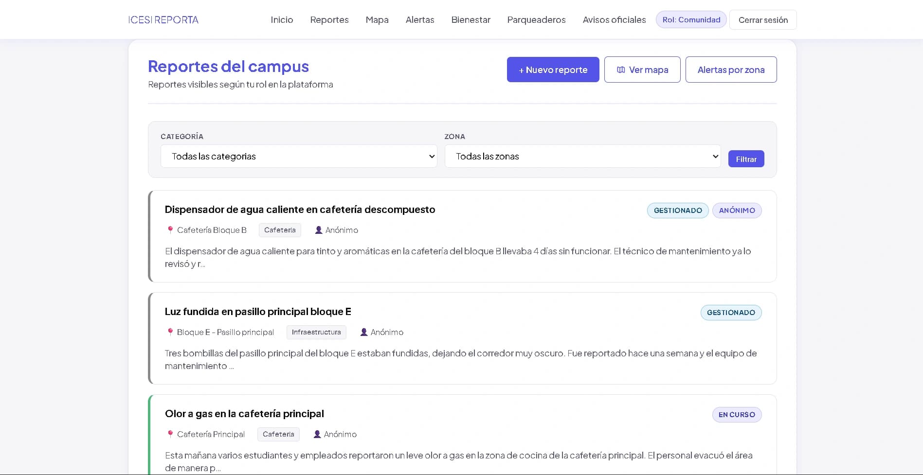 Reportes del campus — ICESI REPORTA