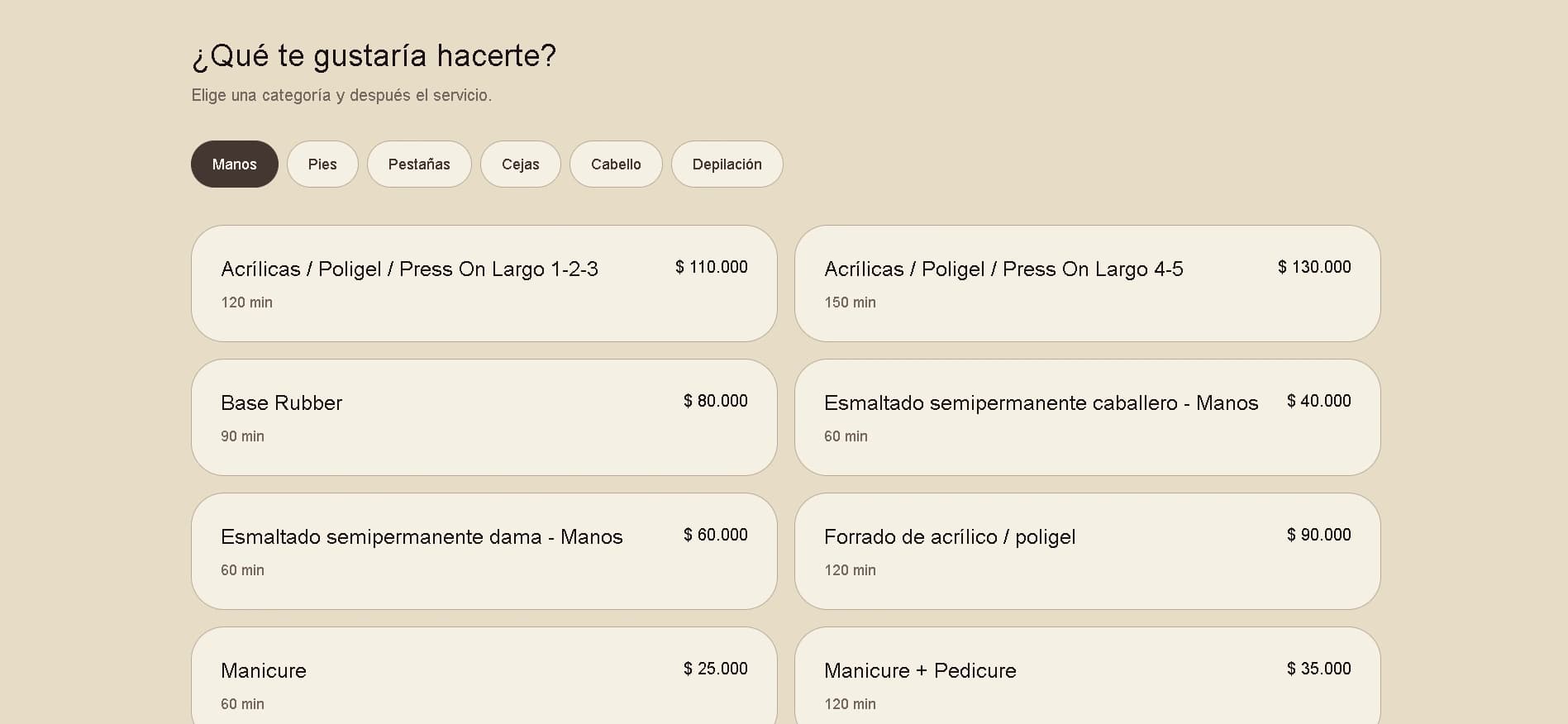 Selección del servicio — REGIAS